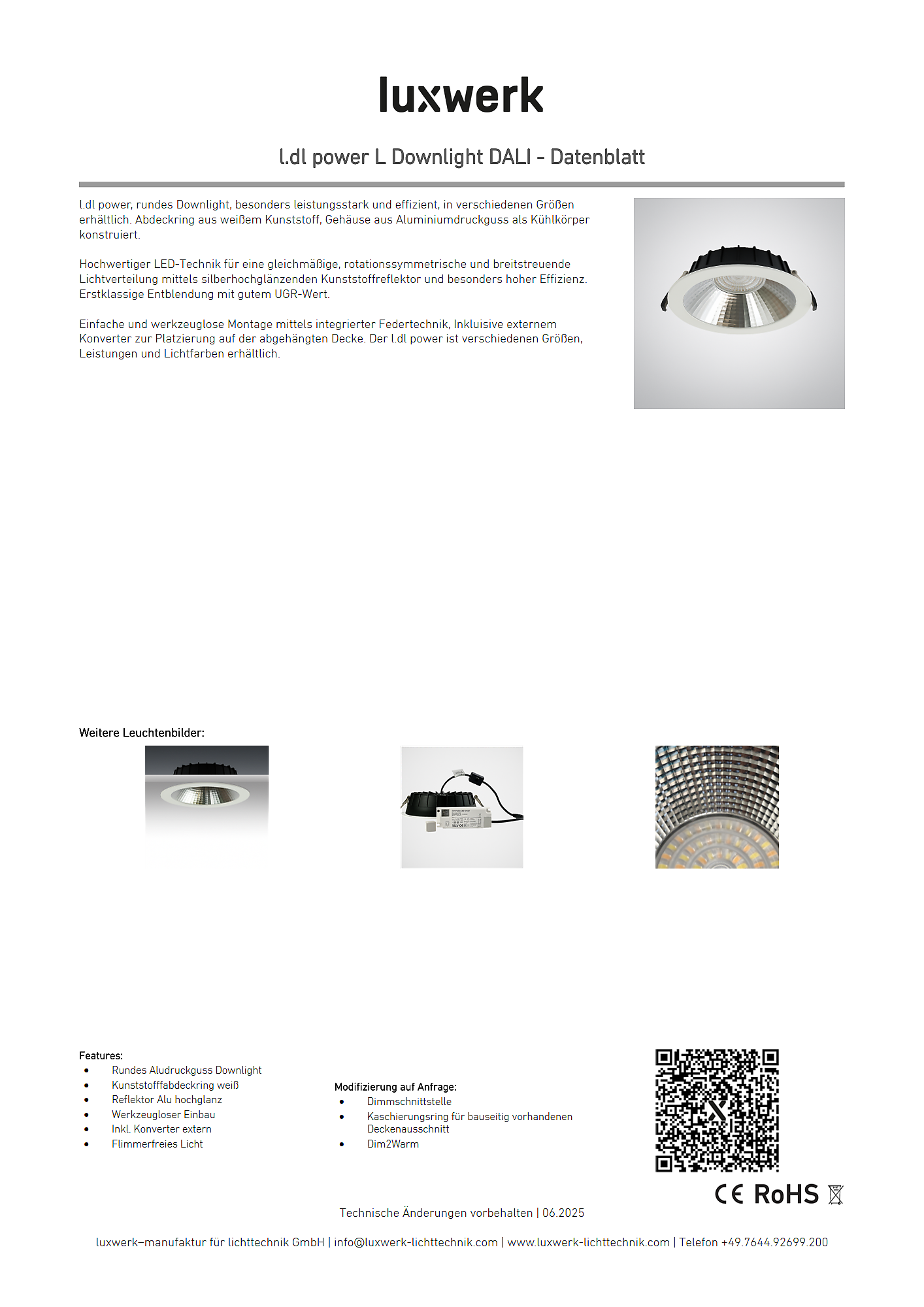l.dl power l downlight dali data sheet 815459 pdf page