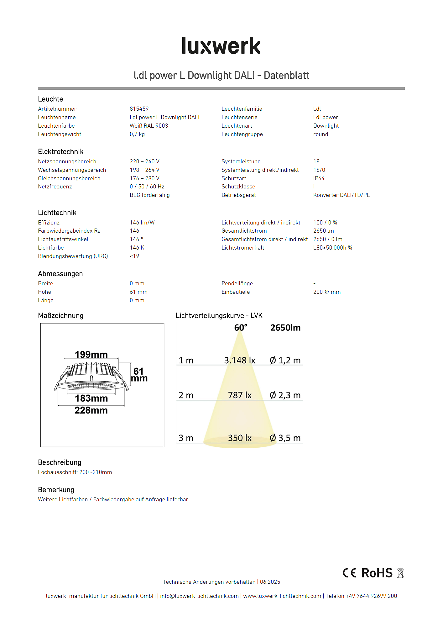 l.dl power l downlight dali data sheet 815459 pdf page