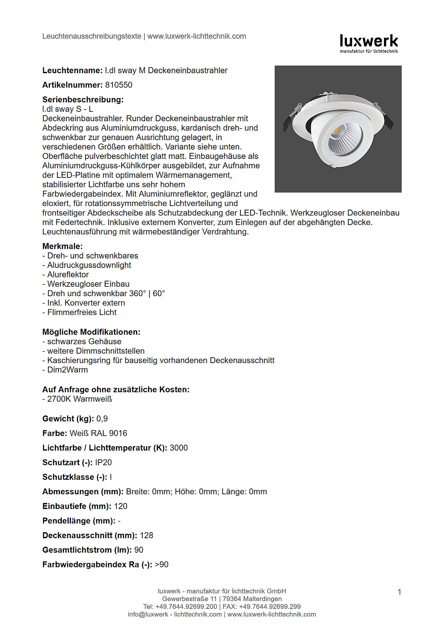 l.dl sway m deckeneinbaustrahler tender specification 810550 pdf page