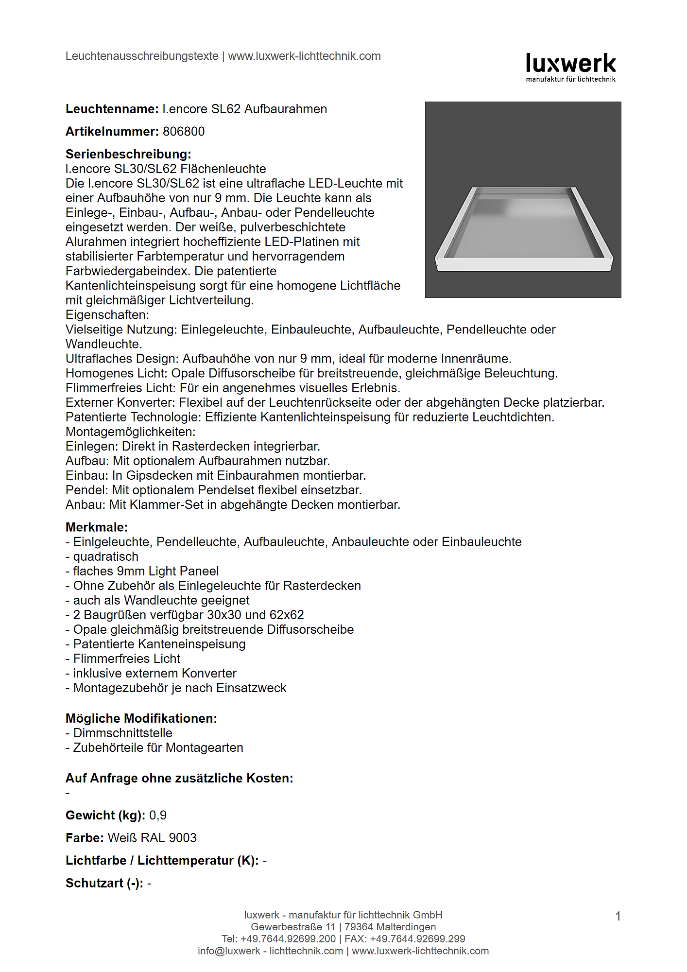 l.encore sl62 aufbaurahmen tender specification 806800 pdf page