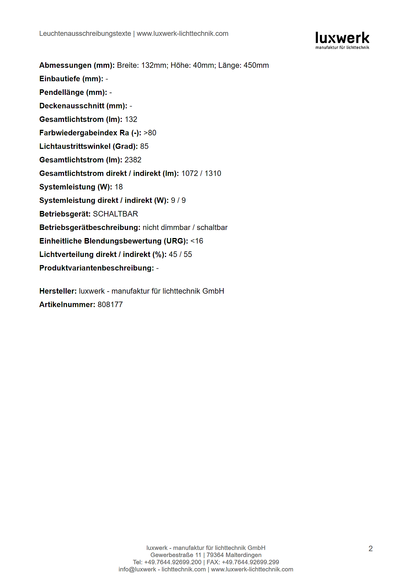x.arris wm wandleuchte tender specification 808177 pdf page