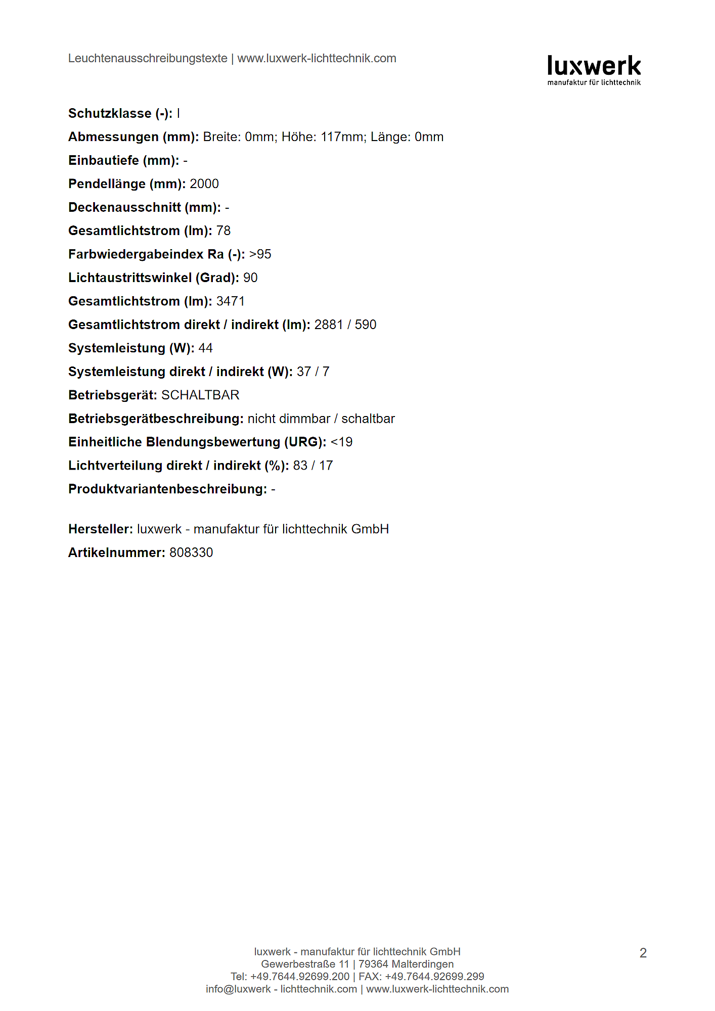 x.course 1 pendelleuchte sonnenlicht tender specification 808330 pdf page
