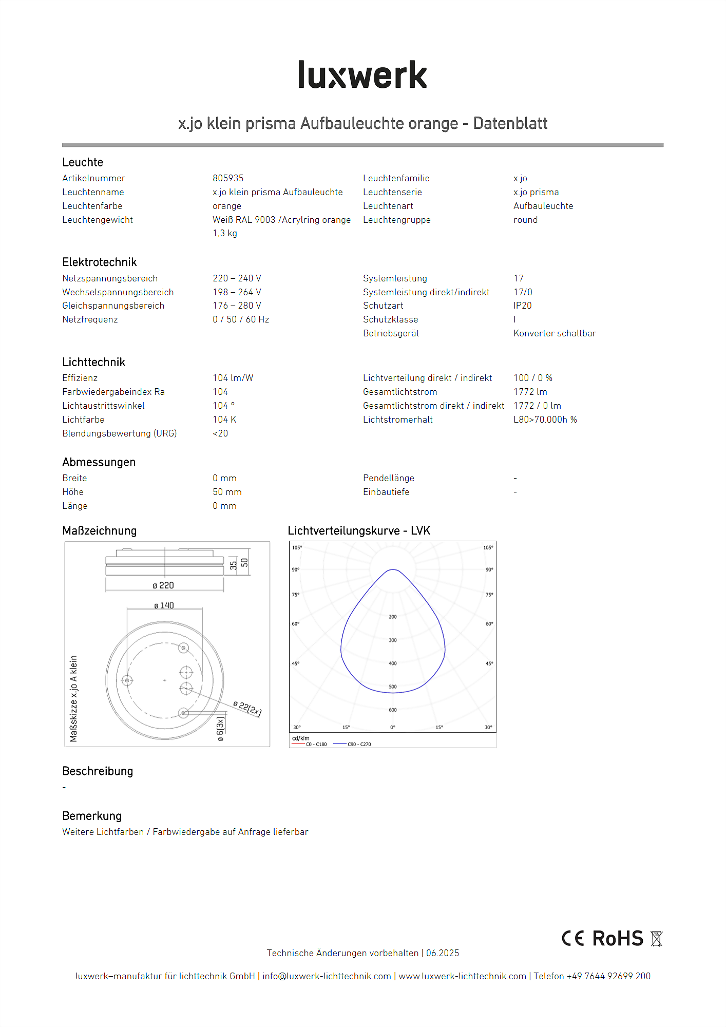 x.jo klein prisma aufbauleuchte orange data sheet 805935 pdf page